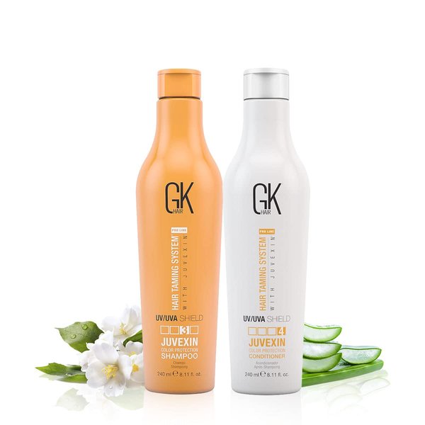 GK Hair Global Keratin UV Color Shield Shampoo And Conditioner 240 ml - Deep Cleansing Color & Sun Heat Protection For Color Treated Dry Damage Frizzy Hair - Sulfate And Paraben Free