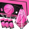 Basketball Tablecloth, 3Pcs Pink Basketball Birthday Decorations Plastic Table Cover, Pink Basketball Girls Table Cloths for Basketball Sports Theme Birthday Party Supplies