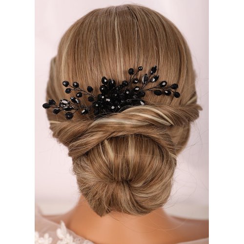 Kercisbeauty Black Rhinestones Beads Cute Hair Comb for Wedding Brides Bridesmaid Special Occasion Hair Jewelry Handmade Accessories