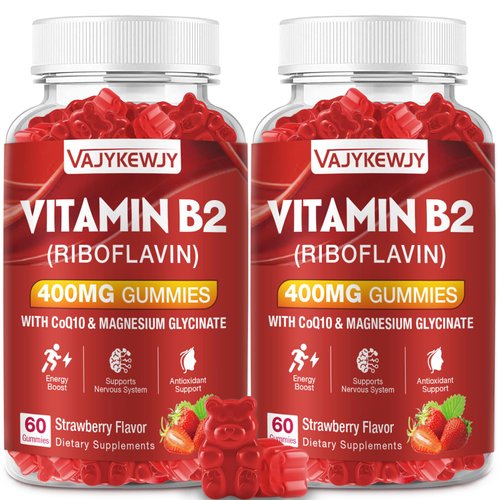 VAJYKEWJY Vitamin B2 Riboflavin 400mg Gummies for Energy & Metabolism Support - Delicious Strawberries Flavor Vegan Gummies - Non-GMO, Gluten Free - 120 Count