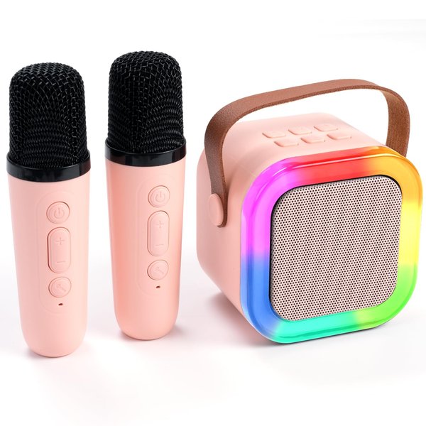 Mini Karaoke Machine for Kids & Adults,Portable Bluetooth Speaker with 2 Wireless Microphones, Toys Birthday Gifts for 3-12 Year Old Family Home Party