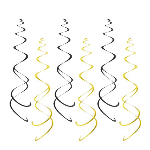 AimtoHome Party Swirl Decorations, Black and Gold Foil Ceiling Hanging Swirl Decoration, Whirls Decorations for Birthday | Wedding | Anniversary | Graduation Party Supplies, Pack of 20