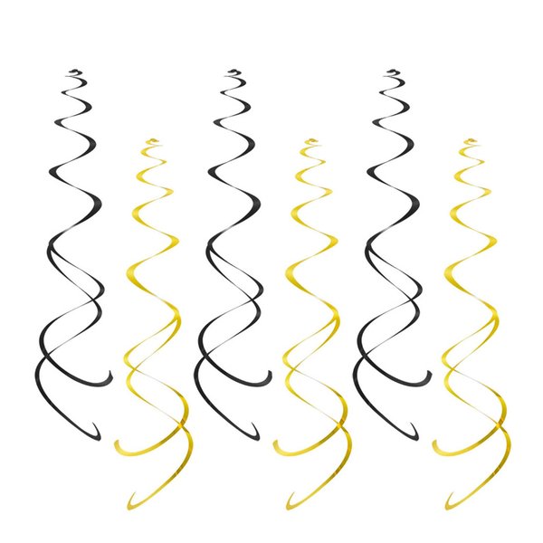 AimtoHome Party Swirl Decorations, Black and Gold Foil Ceiling Hanging Swirl Decoration, Whirls Decorations for Birthday | Wedding | Anniversary | Graduation Party Supplies, Pack of 20