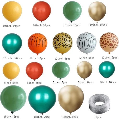 138pcs Safari Jungle Balloon Garland Arch Kit with Sage Green Brown Balloons Animal Print for Kids Boys Jungle Safari Baby Shower Wild One Birthday Party Decorations (Green)