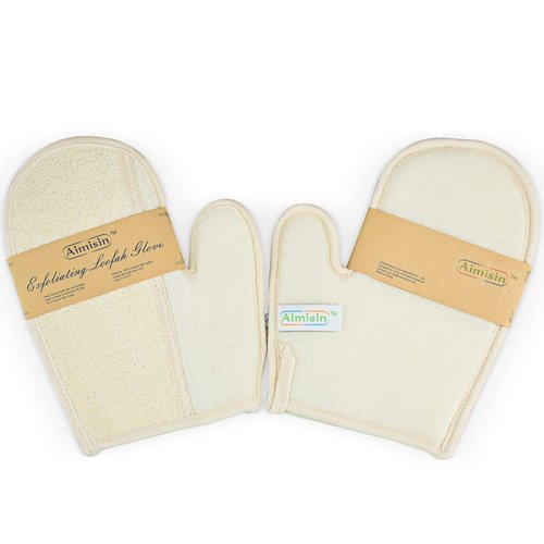 2 Pcs Aimisin Natural Loofah Gloves, Skin Cleansing Tool Loofah Body Cleaner Exfoliate Your Skin For Men and Women When Bath Spa and Shower Removing Dead Skin