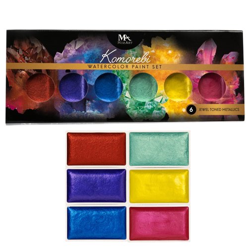 MozArt Supplies Professional Watercolor Paint Set - 6 Jewel Vibrant Colors – Light Weight and Portable Travel Watercolor Set – Perfect for Artists, Students, Kids and Hobbyist