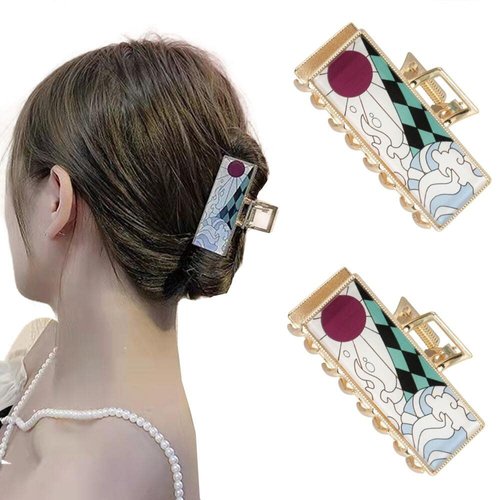 Ttdesefu Hair Clips, Anime Demon Slayer Figure Metal Hair Clips, 2 Pack - Golden Hair Claw Clips, Hair Catch Barrette, Anime Merch Gifts for Women and Girls, Tanjiro Kamado, Meet Your Daily Needs