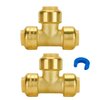 SUNGATOR Plumbing Tee Fittings 1/2 Inch, Push T Fittings 1/2", No Lead Brass Push Pex Fittings, Push to Connect Tee Fittings for PEX, Copper, CPVC Transition, with 1 Disconnect Clip, Pack of 2