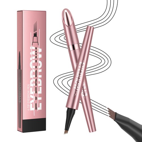 3D Waterproof Microblading Eyebrow Pencil, 2 Pack Microblading Eyebrow Pen Contouring Pen, 4-Tip Precise Brow Pen, Natural Long-Lasting Magic Eyebrow Pencil (A-Dark Brown)