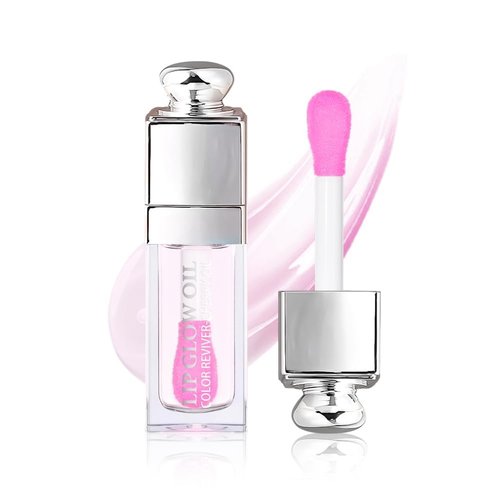 Hydrating Moisturizing Lip Glow Oil, Nourishing Glossy Transparent Plumping Oil, Non-sticky Tinted Toot Lip Balm for Lip Care (CLEAR TO PINK) 0.2 OZ