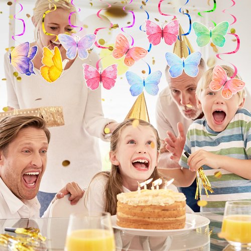 cobee 28 Pcs Butterfly Hanging Swirl Decoration, Butterfly Birthday Party Decorations Hanging Butterfly, Home Party Birthday Decorations Butterfly Baby Shower Decorations