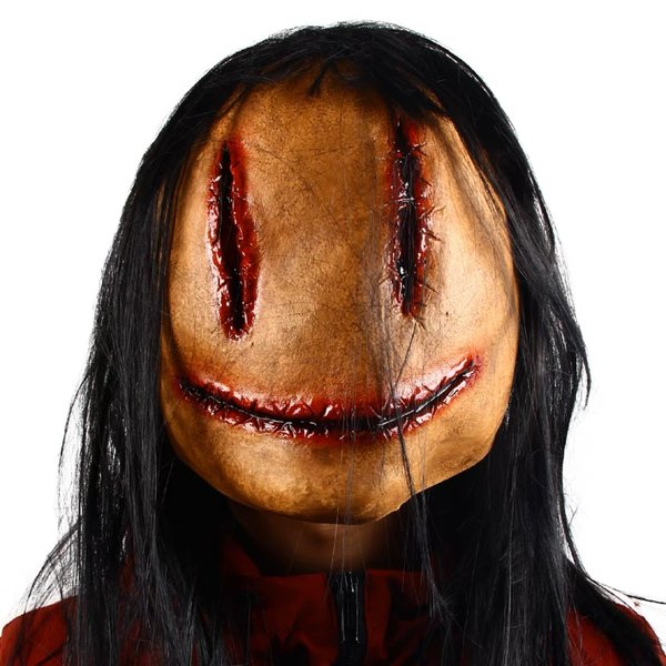 Homgaty Creepy Halloween Mask with Hair, Horror Devil Mask Natural Latex Stitching Female Men Ghost Mask for Theme Party, Cosplay, Horror Challenge Games