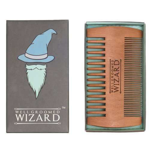 Well Groomed Wizard Wooden Beard Comb, Double Sided Pocket Beard Grooming Comb for Men