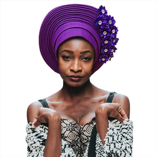 Nigerian Gele Fashion Headties For Women Head,African Head Wrap Beaded Lace Already Made Auto African Headtie For Party (Purple)