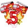 Fire Truck Party Decorations, 7pcs Fire Truck Birthday Party Balloons Fire Party Balloons for Firefighters 5th Birthday Fire Engine Rescue Themed Party Supplies