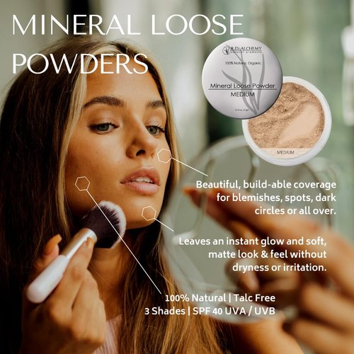 RD ALCHEMY - DEEP - 100% Natural & Organic Mineral Loose Powder - Best lightweight Concealer or Foundation with buildable coverage for a flawless, natural look. | Talc, Bismuth and Oil Free - SPF 40