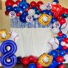 Baseball Birthday Party Balloons, 32 Inch Navy Blue Foil Number 8 Balloon, Baseball Glove Foil Balloon, Red Blue Star Confetti Balloon for 8th Birthday Sports Theme Party Supplies