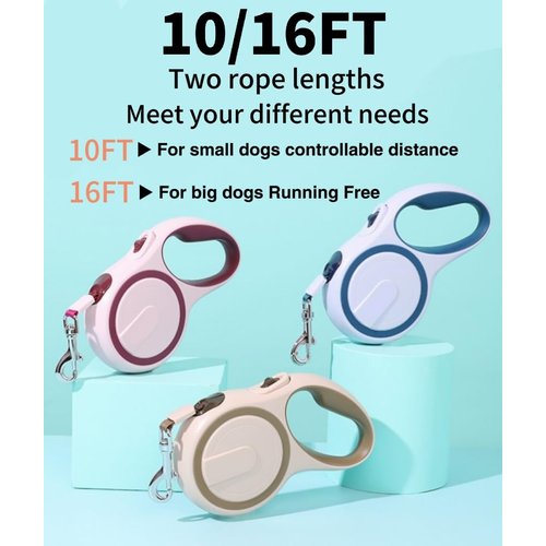 merhudt 10FT 360° Tangle-Free Retractable Dog Leash with Non-Slip Handle |One Hand Brake, Pause, Lock (Sapphire Blue)