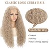 Long Blonde Curly Wigs for Women Synthetic Curly Hair Wigs Natural Looking Middle Part Heat Resistant Fibre Wig for Daily Party Use