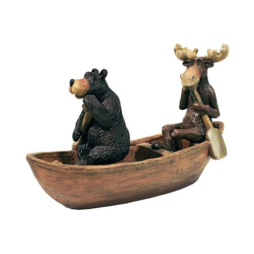 Design Toscano HF665392 Moose and Black Bear in a Boat Outdoor Garden Animal Statue, 4"D x 11.5"W x 7.5"H, Full Color Finish