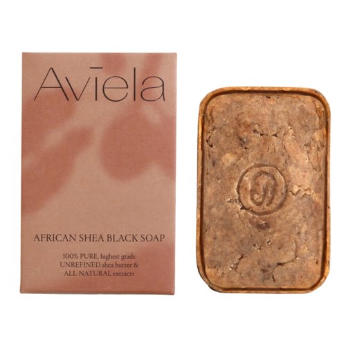 Aviela African Black Soap Bar, Contains Shea Butter, Clears & Exfoliates Skin, Vegan & Cruelty Free, 100% Natural, 4.23 oz (120g)