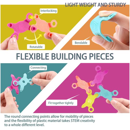 UTOPLIKEY STEM Building Block Toy with Carrying Case Flexible Interlocking Construction Blocks Set for Boys Girls Age 3 4 5 6 7 8 Year Old Classroom Learning Educational Toys