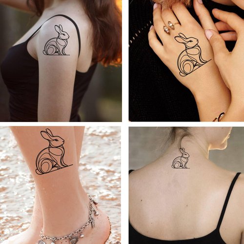 Dopetattoo 6 sheets Temporary Tattoos for Men and Women Bunny Rabbit Temporary tattoo for Women Neck Arm Chest for Woman