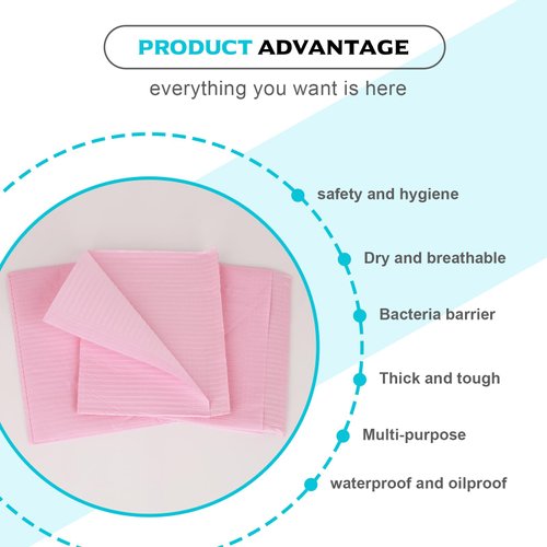 WZPB Dental Bibs with Tattoo Practice Skin - 50Pcs Disposable Dental Bibs 13"*18" Pink with 5Pcs 3MM Tattoo Fake Skin for Nail Salon, Dental Clinic, Tattoo Shop, Tattoo Beginners and Artists