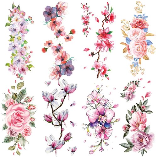 Oottati 8 sheets Waterproof Temporary Tattoo Stickers Pink Flower Rose suit for Women Arm Leg Stylish and Long-Lasting Arm Jewelry
