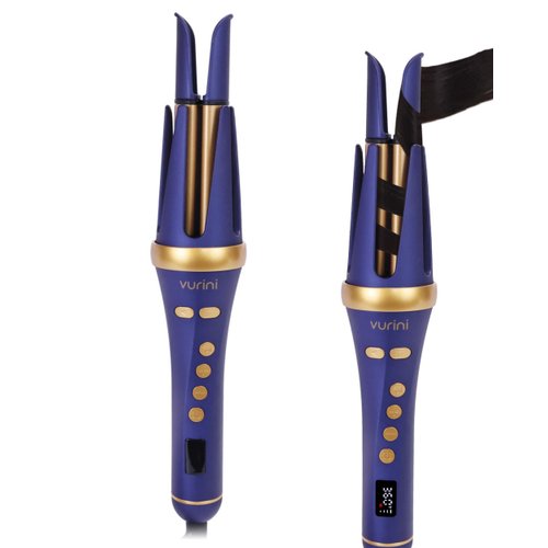 VURINI Automatic Curling Iron - 1.25" Rotating Curling Wand with 7 Temp. & 5 Timers Setting for Different Hair Types, Safe Auto Shut-Off, Easy to Use Hair Curler for Long Lasting Waves (Blue)