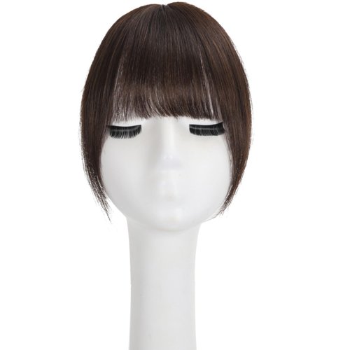 REDMENCO Bangs Clip in Hair Extensions, 100% Real Virgin Human Hair Dark Brown Color No 2, Wispy Air Curved with Temples for Women Daily Wear