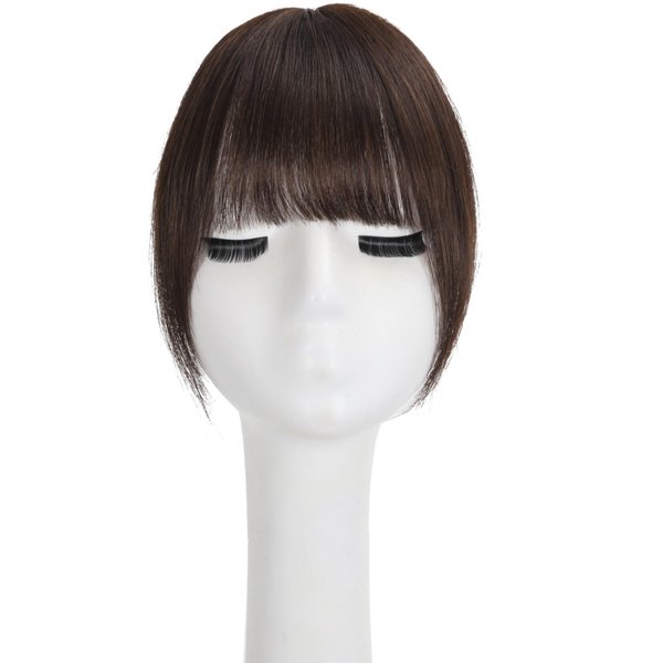 REDMENCO Bangs Clip in Hair Extensions, 100% Real Virgin Human Hair Dark Brown Color No 2, Wispy Air Curved with Temples for Women Daily Wear