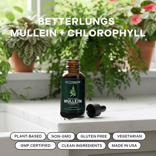 Betterbrand Mullein Drops for Lungs – Mullein Leaf Extract with Chlorophyll Liquid – Respiratory Support, Lung Detox Formula & Chlorophyll Drops – Natural Herbal Tincture, 1 Month Supply