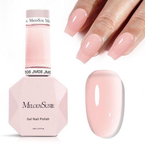 MelodySusie Jeweliver Nude Gel Nail Polish, 0.5Fl.oz Nude Jelly Gel Polish Sheer Translucent Soak...
