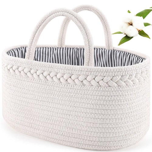 ABenkle Baby Diaper Caddy, Nursery Storage Bin and Car Organizer for Diapers Wipes, Cotton Rope Basket Changing Table Caddy