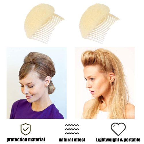 2Pcs Beige Charming Bump It Up Volume Inserts Hair Comb, Do Beehive Hair Style Tool Hair Comb, Do Beehive Hair Base Styling Accessories for Women Lady Girl