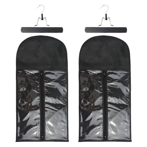 2 Pcs Hair Extensions Storage Bag with Hair Extension Holder Wig Storage Bags Wig Hanger Portable Dust-proof Wig Storage Kit (Black)