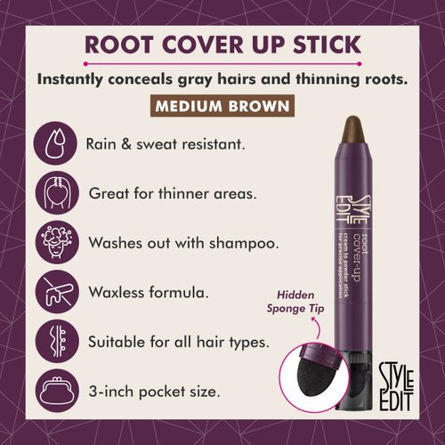 Style Edit Root Touch Up Stick for Medium Brown Hair, Root Concealer for Gray Hair Coverage, Temporary Hair Color, Premium Hair Shading Sponge Pen, Hair Makeup Root Cover Up, 0.11 oz Stick