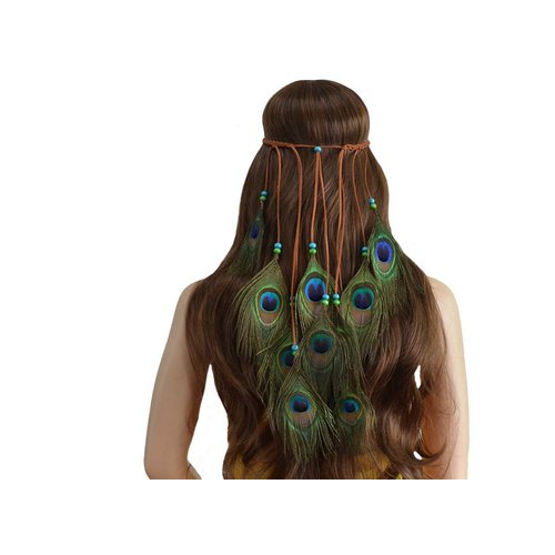 Peacock Feather Headband Hair Accessory - Bohemian Tribal Hair Band Weave for Masquerade, Fancy D...
