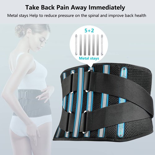 FREETOO Air Mesh Back Brace for Men Women Lower Back Pain Relief with 7 Stays, Adjustable Back Support Belt for Work, Anti-skid Lumbar Support for Sciatica Scoliosis (M(waist:36''-44''), Black)