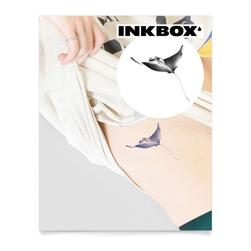 Inkbox Temporary Tattoos, Semi-Permanent Tattoo, One Premium Easy Long Lasting, Water-Resistant Temp Tattoo with For Now Ink - Lasts 1-2 Weeks, Mobula Ray, 4 x 4 in