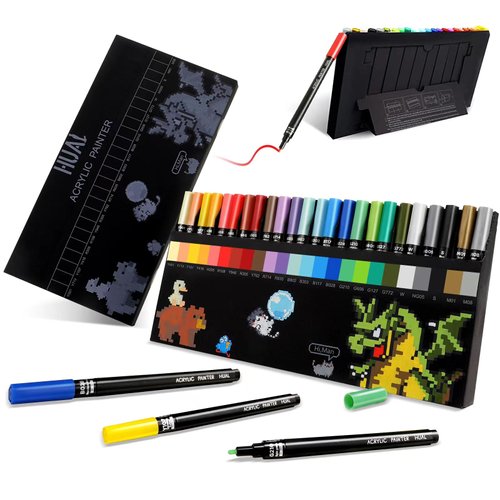 HUAL 24 Colors Acrylic Paint Pens for Rock Painting, Stone, Ceramics, Glass, Wood, Canvas, Fabric, Metal, Scrapbook Supplies, Easter's Gift DIY, Art Supplie, Waterborne Markers Pen Set