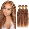 20 22 24 Inch Honey Blonde Bundles Human Hair Highlight P27/30 Kinky Curly Bundles Grade 8A Brazilian Virgin Weave Human Hair Extensions 2 Tone Honey Blonde Mixed With Light Brown Bundles