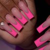 ANDGING French Tip Press on Nails Long Square Pink Fake Nails with Design Glue on Nails for Women Girls Acrylic False Nails Full Cover Stick on Nails Manicure Press on Nail for Wedding 24Pcs AB21