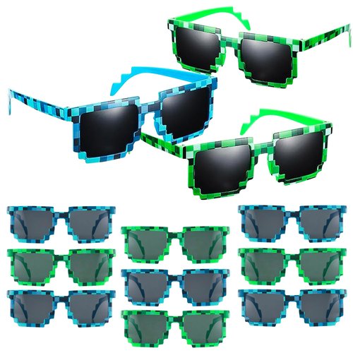 Pixel Sunglasses - 12 Pack - Robot Eye-wears for Kids and Adults - Pixelated Graphics Frames - Perfect Birthday Party Favors, Gaming Events, Raves, and More - UV Protected and Durable