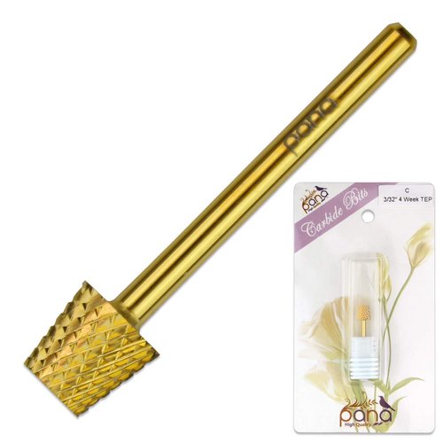 Pana 3/32" USA Safety Nail Carbide Bit - Flat Top Tapered Barrel Back Fill Bit for Electric Dremel Drill Machine (CB-10 Gold)