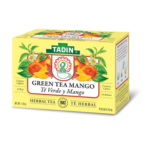 Tadin Mango Green Tea, Contains Caffeine, 24 Bags Per Box, Pack of 6