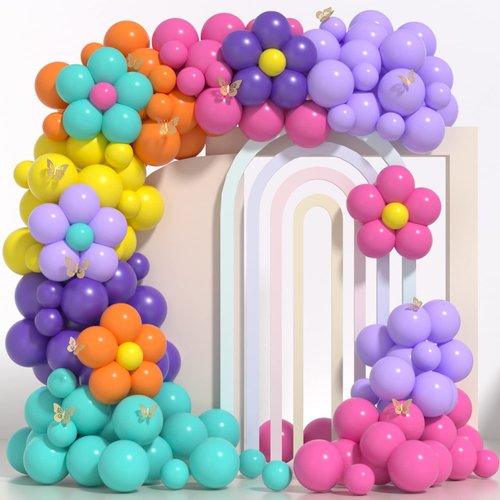 ZFUNBO Balloon Garland Arch Kit, 155pcs Birthday Party Balloons Garland For Magic House Themed Party Decor - Plum Clip, 3D Butterfly Stiker for Baby Shower Gender Reveal Birthday Party