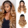 LEOSA Ombre Headband Wig Body Wave Blonde Synthetic Wig with Headband Real Wigs,Long Wavy Ombre Wigs for Black Women Blonde Wavy Headband Wig