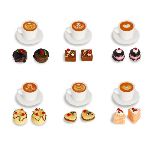 Hiawbon 24 Pcs Miniature Food Kitchen Decoration Sets 1:12 Miniature Coffee Mugs Cakes Dessert Model Pretend Coffee Food Miniatures Decor Cake Toppers for DIY Mini Kitchen Micro Landscape
